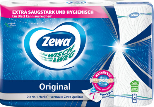 Zewa Küchenrolle Wisch & Weg Classic, 2-lagig, 45 Blatt je Rolle, mit Bordüre, reißfest, 4 Rollen